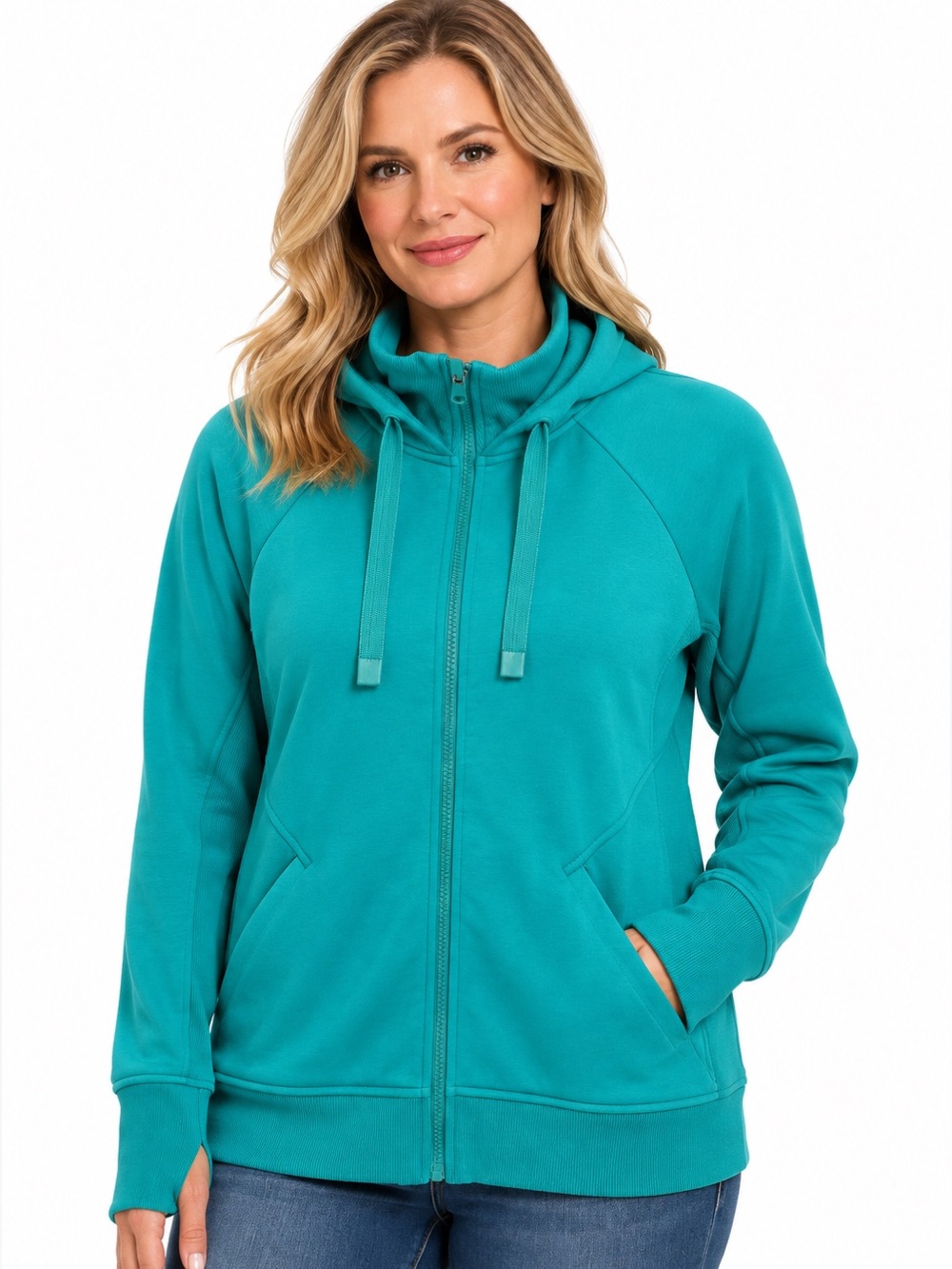 Athleta Triumph Full-Zip Green Hoodie Athletic Wear Layer Pockets Sz L